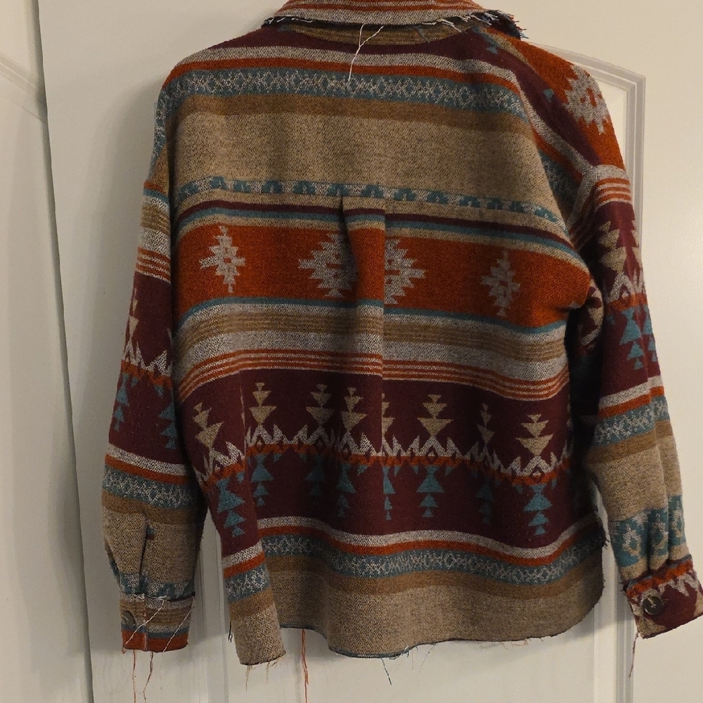 LA MIEL Women's Aztec Button-Front Crewneck Jacket - Rust, Maroon, Teal, Tan - Picture 2 of 2